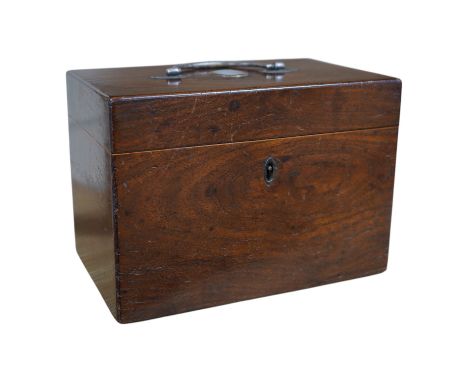 A George III tea caddy, possibly a commemorative made from the timbers of a ship, the top inset with a Tassie style white pas