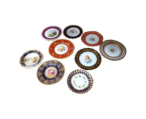 A collection of English porcelain plates, highlights include a Royal Doulton fruit painted cabinet plate signed F Harper, a R