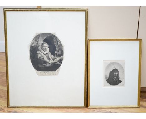 After Rembrandt (Dutch, 1606-1669), two 19th century etchings comprising Self portrait and ‘J Wtenbogaert, American preacher’