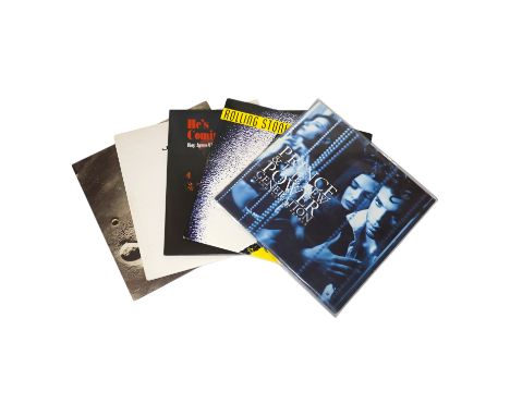 Five rock and pop LP record albums including two by Jamiroquai;  Emergency on Planet Earth and The Return of the Space Cowboy