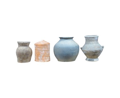 Four Chinese archaic pottery vessels, Neolithic to Han Dynasty, largest 16cm high. Condition - fair, antique condition