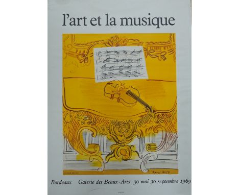 Raoul Dufy, lithographic poster, L'Art Et La Musique, Bordeaux, 1969, copyright Mourlot, 58 x 43cm, unframed. Condition - fai