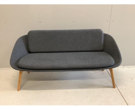 A three piece modern suite, mid century style, settee width 158cm, depth 62cm, height 76cm. Condition - good