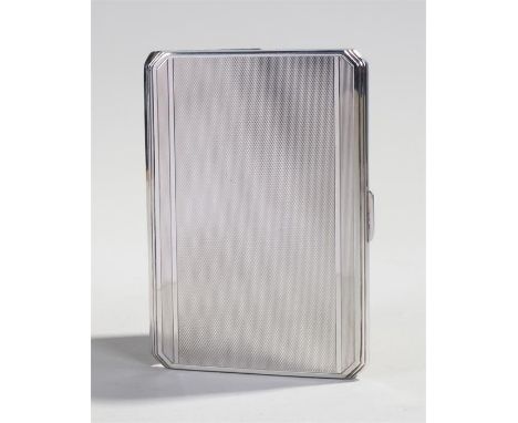 George VI silver cigarette case, Birmingham 1938, the engine turned case with canted corners, 12cm long, 5.9oz