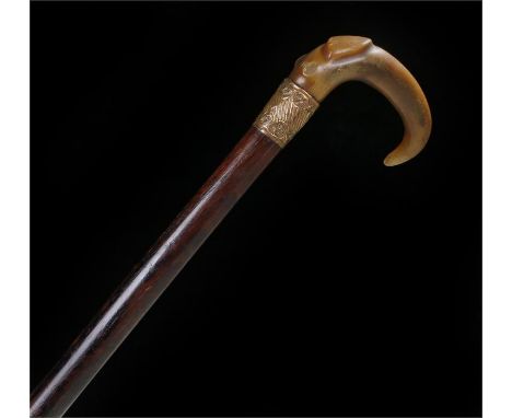 Victorian walking stick, possibly rhinoceros horn handle and ebonized shaft, length 83cm