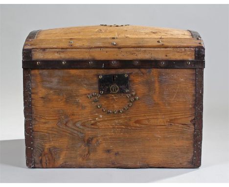 19th Century pine domed trunk, with stud decoration, 61cm x 40cm x 46cm