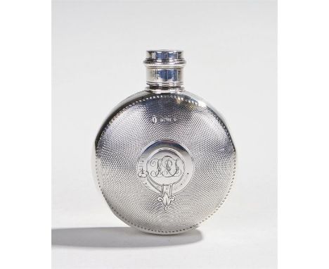 Victorian silver hip flask, London 1871, maker 1871, of small proportions, the circular flask with engine turned decoration, 