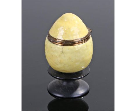 19th Century enamel novelty snuff box, in the form of a lemon, with a white enamel interior, 40mm high