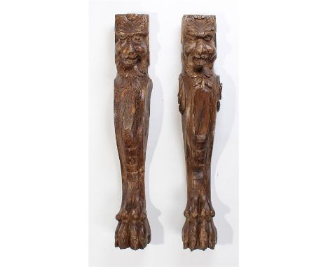 Large and impressive pair of 18th Century console table legs, in the form of lions masks above cabriole columns and paw feet,