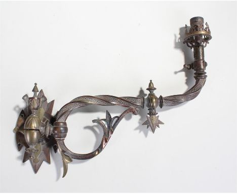 The Incandescent Gas Light Company, London patent gilded metal gas light sconce in the Gothic manner. 38cm long 