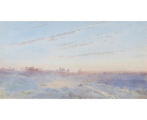 M Nash (active 1900 ) Salisbury Plain Evening no 5. atmospheric watercolour landscape of Salisbury Plain. labels on the rever