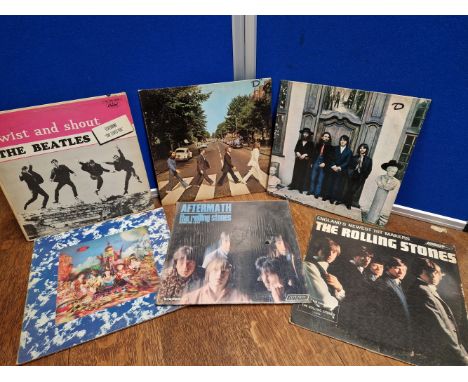 6 X BEATLES AND ROLLING STONES CANADIAN PRESSINGS, BEATLES - TWIST AND SHOUT - CAPITOL T6054, ABBEY ROAD - APPLE50-383, THE B