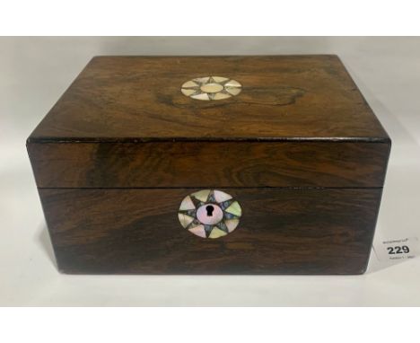 A Victorian rosewood box inlaid with mother-of-pearl. 9¾' high
