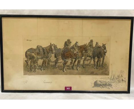 CHARLES 'SNAFFLES' JOHNSON PAYNE. BRITISH 1884-1967 Gunners. Signed in pencil. Print on paper with hand colouring. 16' x 28'