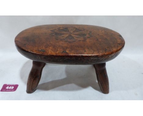 An early 19th century primitive oak inlaid stool. 9½'