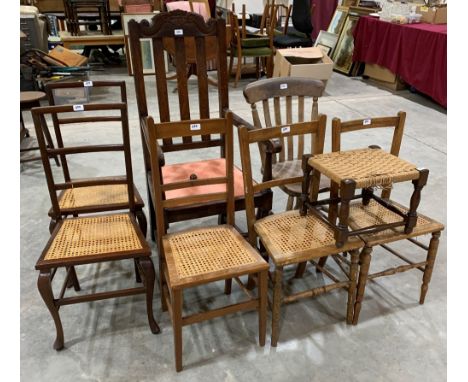 Seven miscellaneous chairs and a stool