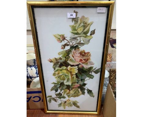 A study of roses, oils on ceramic plaque. 27' x 14'