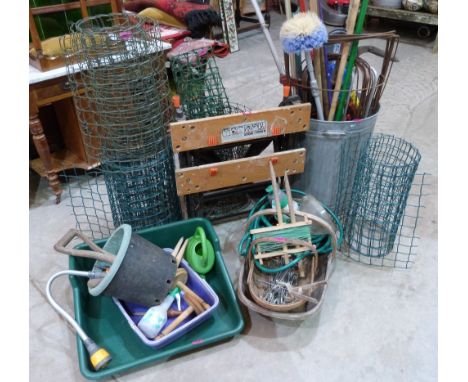 A Black and Decker Workmate, sundry garden tools and netting
