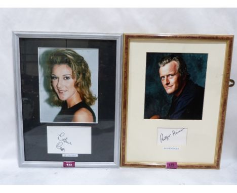 Popular Culture. Celine Dion and Rutger Hauer. Photographs and autographs. Framed. (2)