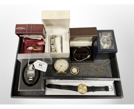 A collection of watches, Europa bedroom clock, Rotary watch etc 