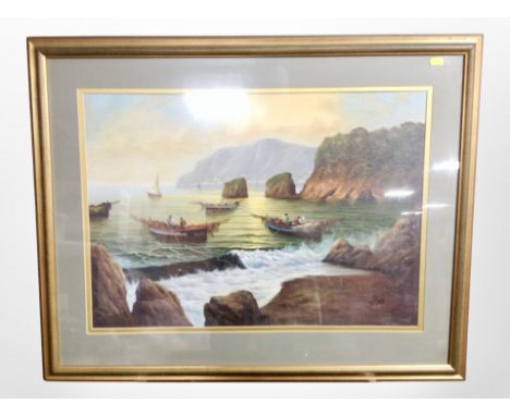 A contemporary oil painting depicting figures in rowing boats and a further limited edition print after Sir William Russell F