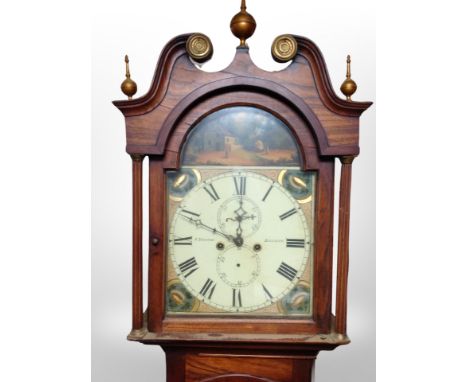 A 19th century oak 30 hour longcase clock with pendulum and weight, together with a further brass clock face and movement 