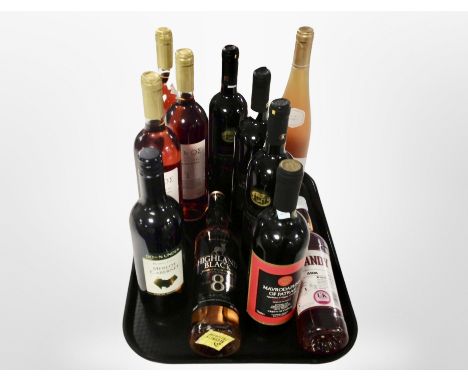 Eleven bottles of alcohol including Australian Merlot, Highland Black Scotch Whisky, Greek red wine 