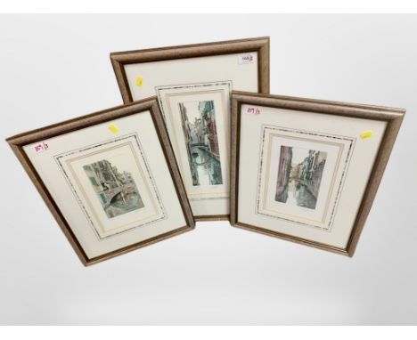 Twentieth Century Continental School : Venetian Canal Scene, etching with aquatint, printed in colours, indistinctly signed i