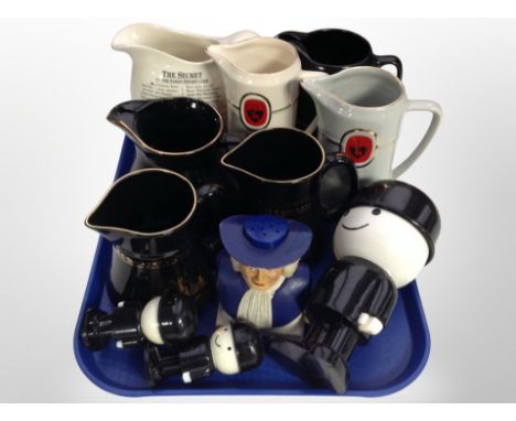 A group of ceramic jugs bearing Brewery advertising, Glenfiddich, Home Pride figures etc 