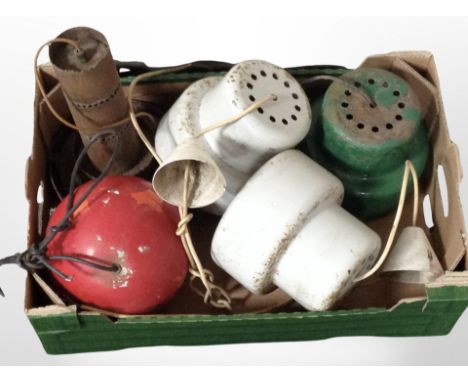 A box of Continental enamel light fittings 