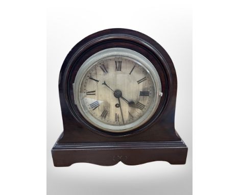 A late Victorian mahogany eight-day drum head mantel clock with silvered dial, height 34cm. 