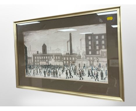 After Lawrence Stephen Lowry : Outside the Mills, colour print, 50 cm x 28 cm 