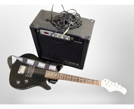 A Burswood electric guitar and an Alesis wild fire 30 amplifier 