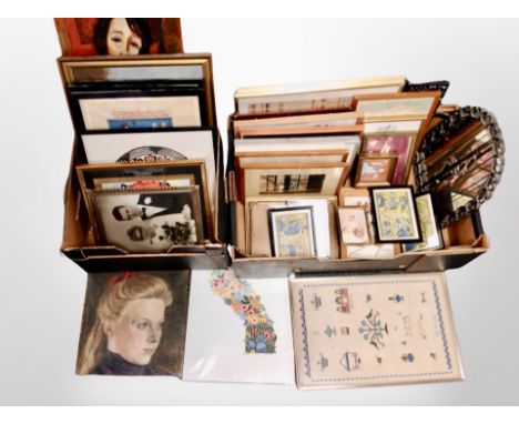 Two boxes of pictures and prints, portrait studies etc 