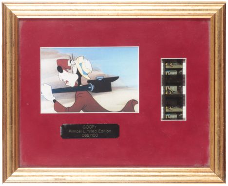 GOOFY: A LIMITED EDITION FILM CELL comprising colour print and a strip of film, 19.5cm x 24cm, 62 of 100, in gilt frame, cert