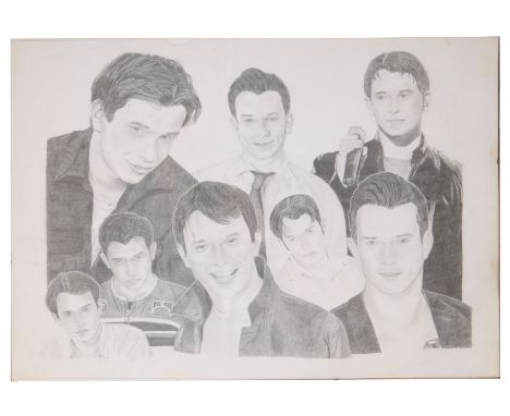 A 'FAN ART' PENCIL TRIBUTE TO STEPHEN GATELY formed of eight portraits, 42cm x 60cm, in clip frame, and a similar colour prin