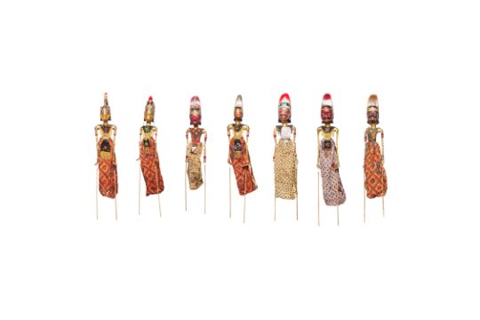 Wayang Golek Traditionelles Stabpuppenspiel Indonesien Bestehend Aus 7 Stabpuppen Alters Und