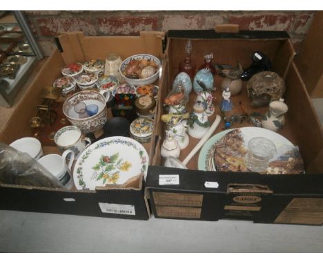2 boxes inc trinket boxes, scales, bird bell figurines etc