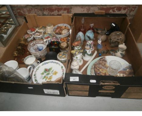 2 boxes inc trinket boxes, scales, bird bell figurines etc