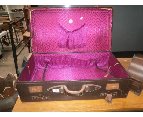 vintage chinses travel trunk with purple lining