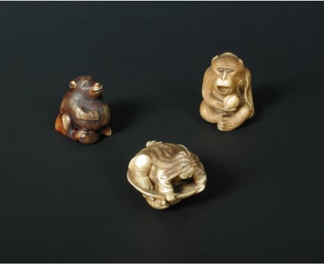 Mitsuchika, a 19th century marine ivory netsuke carved as a sprite floating within a large dish, a minogame on the underside 