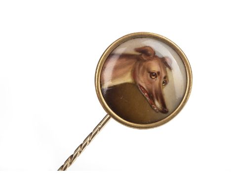 RARE: CANINE PORTRAIT PIN BY JOHN WILLIAM BAILEY, mounted with a circular portrait of a greyhound 9mm diameter and signed J W