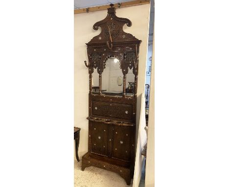 HALL STAND, early 20th century Damascus, hardwood and inlaid mother of pearl with hooks, mirrors and stick rail, 25cm W x 230