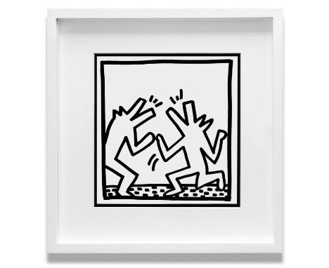 KEITH HARING 'Barking Dogs', 1982, lithograph, published by Tony Shafrazi Gallery, NY, edition of 2000, 23cm x 23cm, framed a