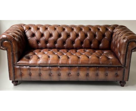 CHESTERFIELD SOFA, Victorian style, hand finished tobacco brown, buttoned leather, 197cm W. 