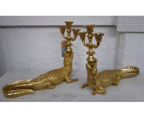 CROCODILE CANDELABRA, a pair, 1950's American style, 44cm H. (2) 
