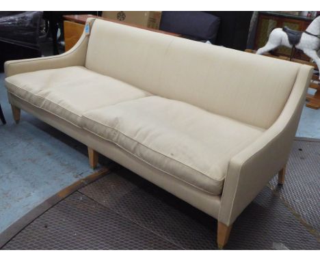 SOFA, high back, in a neutral woven fabric, 91cm H x 93cm D x 233cm W overall. 