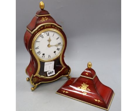 A red japanned bracket clock, height 32cm (clock)