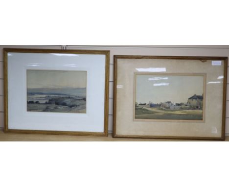 Ernest T. Holding, two pen, ink and watercolours, Poole Harbour and Near Bognor, 24 x 33cm and 25 x 38cm