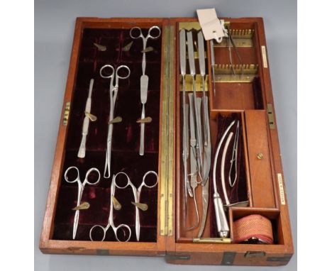An early 20th century British Army field surgeon's set by Arnold &amp; Son, the brass mounted mahogany case enclosing approxi